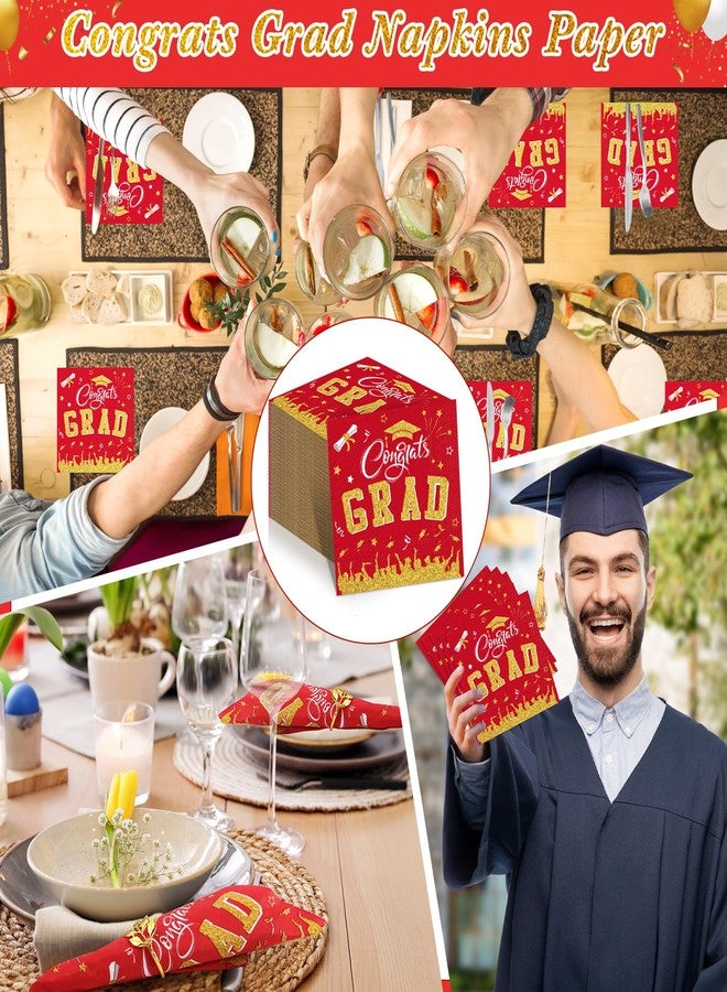 Supervitae 100 Pcs Graduation Napkins Class of 2025 Disposable Graduation Cocktail Napkin Congrats Grad Square Paper Tissues for 2025 High School University College Party Supplies (Red,Grad) - Image 5